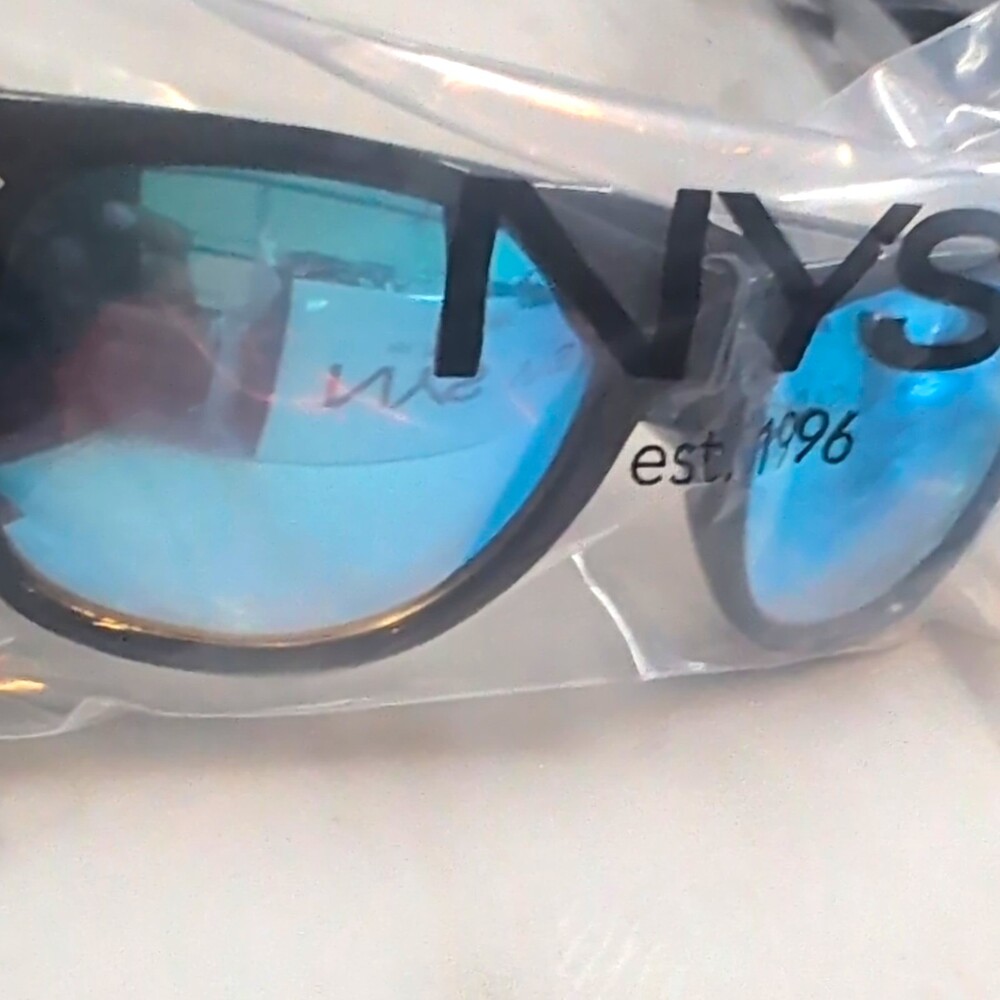 NYS Collection Sunglasses Blue Mirrored Lens Black Frame UV Style New